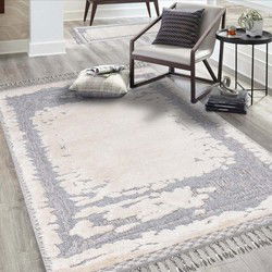 Amida Boho Style Grijs / Crème vloerkleed - Kader - 80 X 300 CM