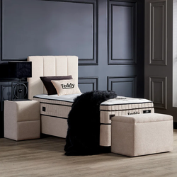 Boxspring bed met opbergruimte - 90x200 cm - Wit - Teddy Inclusief 28 cm matras en topper HR- Koudschuim