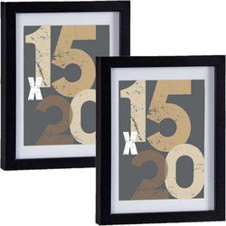 2x houten fotolijst - zwart - 18 x 24 cm - met passe-partout - Fotolijsten