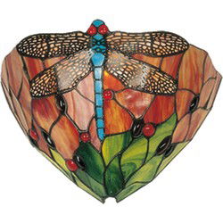 Lumilamp Wandlamp Tiffany Rood Groen Glas Libelle