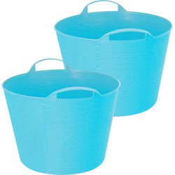 Flexibele emmer - 2x - blauw - 27 liter - kunststof - 40 x 35 cm - Wasmanden