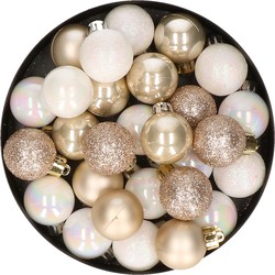 28x stuks kunststof kerstballen parelmoer wit en parel champagne mix 3 cm - Kerstbal