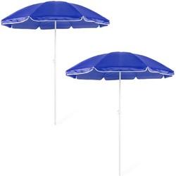 Voordeel set van 2x strandparasols blauw 150 cm diameter - Parasols