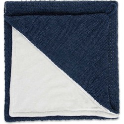 Baby's Only Gebreide wikkeldeken - Omslagdoek baby Robust - Chenille voering - Jeans - 75x75 cm