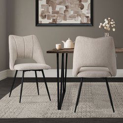 Eetkamerstoel set van 2 Beige gestoffeerd incl. montagemateriaal Gestoffeerde stoel Keukenstoel ML design