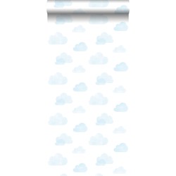 ESTAhome behang gestempelde wolkjes lichtblauw en wit