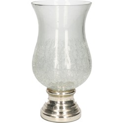 Craquele glazen kaarsenhouder voor theelichtjes/waxinelichtjes met zilveren voet 26,5 x 13,5 cm - Waxinelichtjeshouders