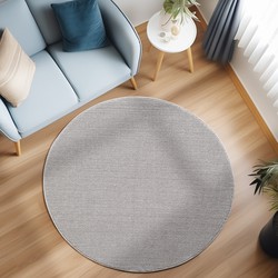 Rond Laagpolig vloerkleed - Gevlochten - Handgeweven Look - Zilver - 120 cm Ø rond