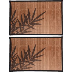 4x stuks rechthoekige placemat 30 x 45 cm bamboe bruin met zwarte bamboe print 2 - Placemats