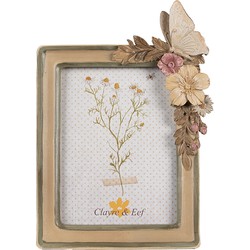 Clayre & Eef Fotolijst 13x18 cm Bruin Beige Kunststof Glas Bloemen Fotokader