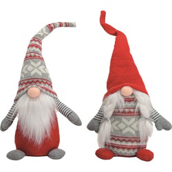 2x stuks pluche gnome/dwerg decoratie pop/knuffel rood/grijs vrouwtje en mannetje 45 x 14 cm - Kerstman pop