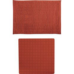 MSV Douche anti-slip mat en droogloop mat - Sevilla badkamer set - rubber/microvezel - tarracotta - Badmatjes