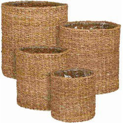 Mica Decorations Mand Dave - 36x36x36 cm - Zeegras - Licht Bruin - Set van 4