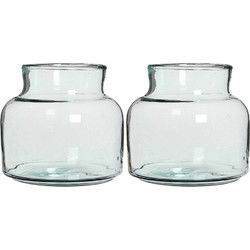 Mica Decorations Melkbus vaas - Set van 2x stuks - laag - transparant - 20 x 21 cm - glas - Vazen