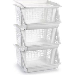 Plasticforte Opbergkrat - wit - 3 vakken - 62 cm - Stapelkrat - Opbergmanden