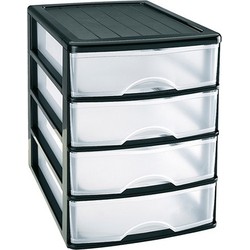 Ladeblok/bureau organizer met 4x lades zwart/transparant L 35,5 x B 27 x H 35 cm - Ladeblok