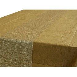 Goud tafelkleed 274 x 137 cm met gouden tafelloper met glitters voor de kersttafel - Tafellakens