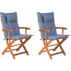 MAUI  - Tuinstoel set van 2 - Lichte houtkleur/Blauw - Acaciahout