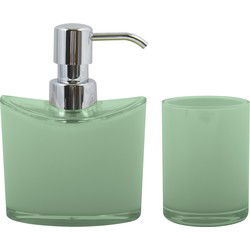 MSV Zeeppompje en drink/tandenborstel beker - badkamer set Aveiro - kunststof - groen - Badkameraccessoireset