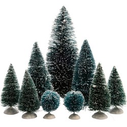 Decoris miniatuur boompjes - 9x st - groen - Kerstdorpen