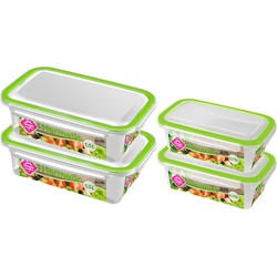 4x Voedsel plastic bewaarbakjes 0,75 en 1,5 liter transparant/groen - Vershoudbakjes