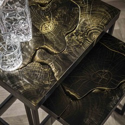 Bijzettafel Rechthoek - Zwart / Goud - Teakhout - Set Van 2
