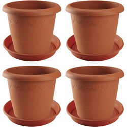 4x stuks bloempotten met onderschaal terra cotta rond diameter 40 cm - Plantenpotten