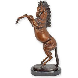 A BRONZE SCULPTURE OF A REARING HORSE ON A MARBLE BASE