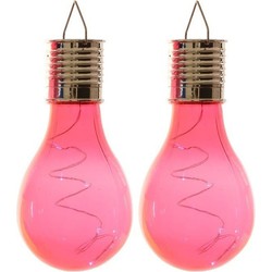 2x Buitenlampen/tuinlampen lampbolletjes/peertjes 14 cm fuchsia roze - Buitenverlichting