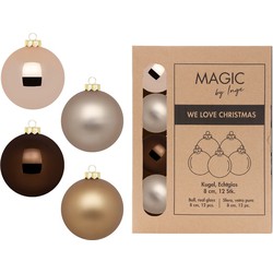 Kerstballen van glas - 12x - bruin tinten - 8 cm -milieubewust verpakt - Kerstbal