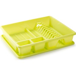 Plasticforte Afwas afdruiprek - groen - kunststof - 48 x 38 x 9 cm - met lekbak - huis/camping - Afdruiprekken