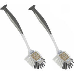 Afwasborstel met zuignap - 2x - 25 cm - grijs - afwassen - Afwasborstel
