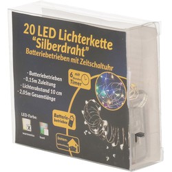 Kerstverlichting zilverdraad met multi gekleurde lichtjes 2 meter op batterijen met timer - Lichtsnoeren