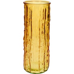 Bellatio Design Bloemenvaas - geel/goud - transparant glas - D10 x H25 cm - Vazen