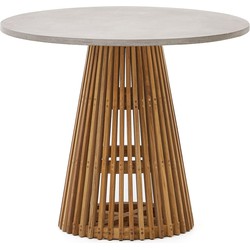 Kave Home - Ronde tuintafel Alcaufar van massief teakhout en grijs cement Ø 90 cm