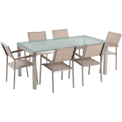 Beliani GROSSETO - Tuintafelset-Beige-Veiligheidsglas, RVS