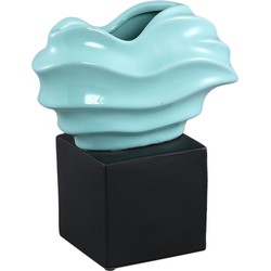 PTMD Swirla Bloempot Op Zuil - 22,5 x 12,5 x 26 cm - Keramiek - Blauw/Zwart
