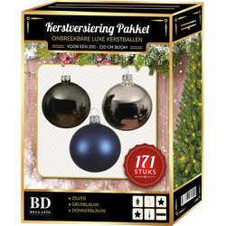 Zilver/grijsblauw/donkerblauw Kerstversiering voor 210 cm boom 171-delig - Kerstbal