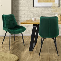 Eetkamerstoel met vierkant quiltpatroon set van 2 donkergroene fluwelen bekleding met metalen poten incl. montagemateriaal ML-Design