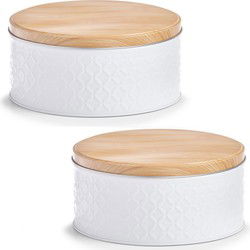 Zeller Voorraadblik - 2x - wit - 20 x 10 cm - met houtlook deksel - Voorraadblikken