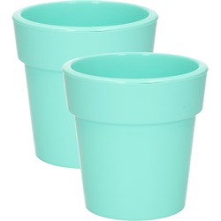 Set van 2x stuks basic plantenpotten/bloempotten kunststof dia 25 cm/hoogte 25 cm pastel groen - Plantenpotten