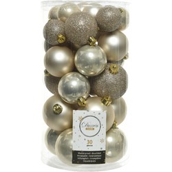 30x Licht parel/champagne kerstballen 4 - 5 - 6 cm kunststof mat - Kerstbal