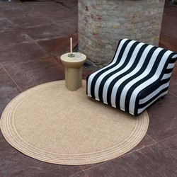 Rond Jute buitenkleed Naturel Visgraat Border Beige - Polypropyleen