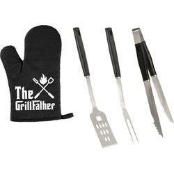 BBQ/barbecue gereedschap set 3-delig RVS met BBQ handschoen The Grillfather - Barbecuegereedschapset