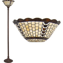 LumiLamp Tiffany Vloerlamp  Ø 38x186 cm  Beige Bruin Glas Kunststof Rechthoek Staande Lamp