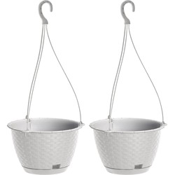 2x stuks hangende plantenpot/bloempot kunststof dia 22 cm/hoogte 14 cm parel wit - Plantenpotten