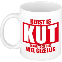 Grappige Kerst cadeau mok/beker - Kerst is kut - wit - Bekers