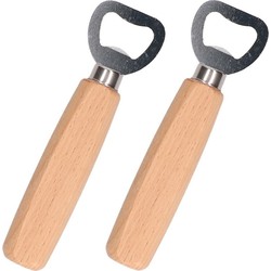 2x Flessen openers metaal/hout - Flesopeners