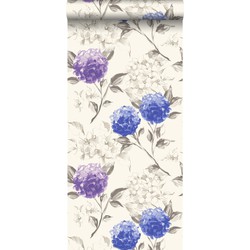 ESTAhome behang hortensia's diepblauw en paars