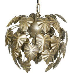 Clayre & Eef Hanglamp  Ø 37x142 cm  Goudkleurig Metaal Rond Bladeren Hanglamp Eettafel